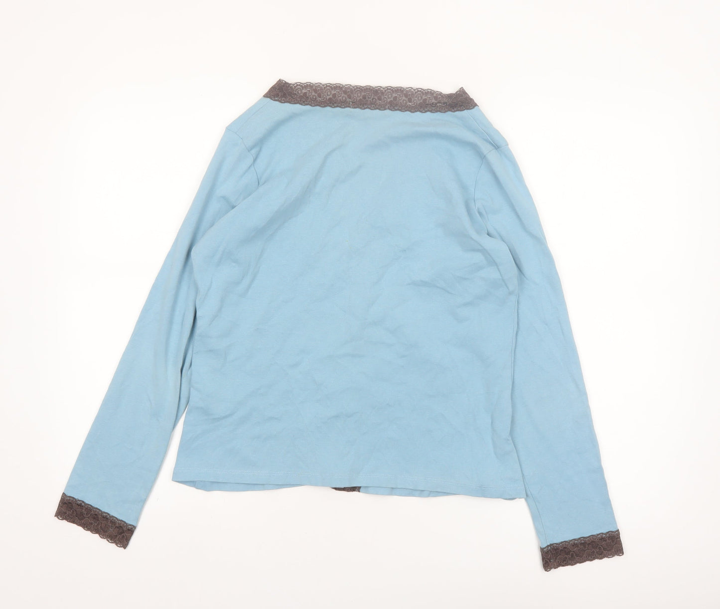 Boden Women Blue Lace Trim Cotton Long Sleeve Blouse Size 10