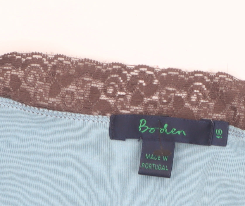Boden Women Blue Lace Trim Cotton Long Sleeve Blouse Size 10