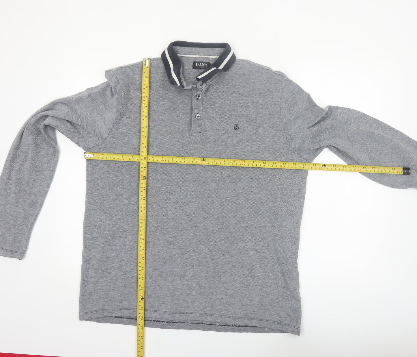 Burton Menswear London Grey Long Sleeve Polo Shirt Size L