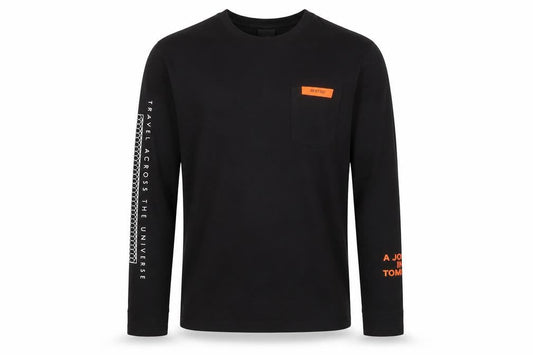 Zara Men Black Long Sleeve Travel Graphic Cotton Top L