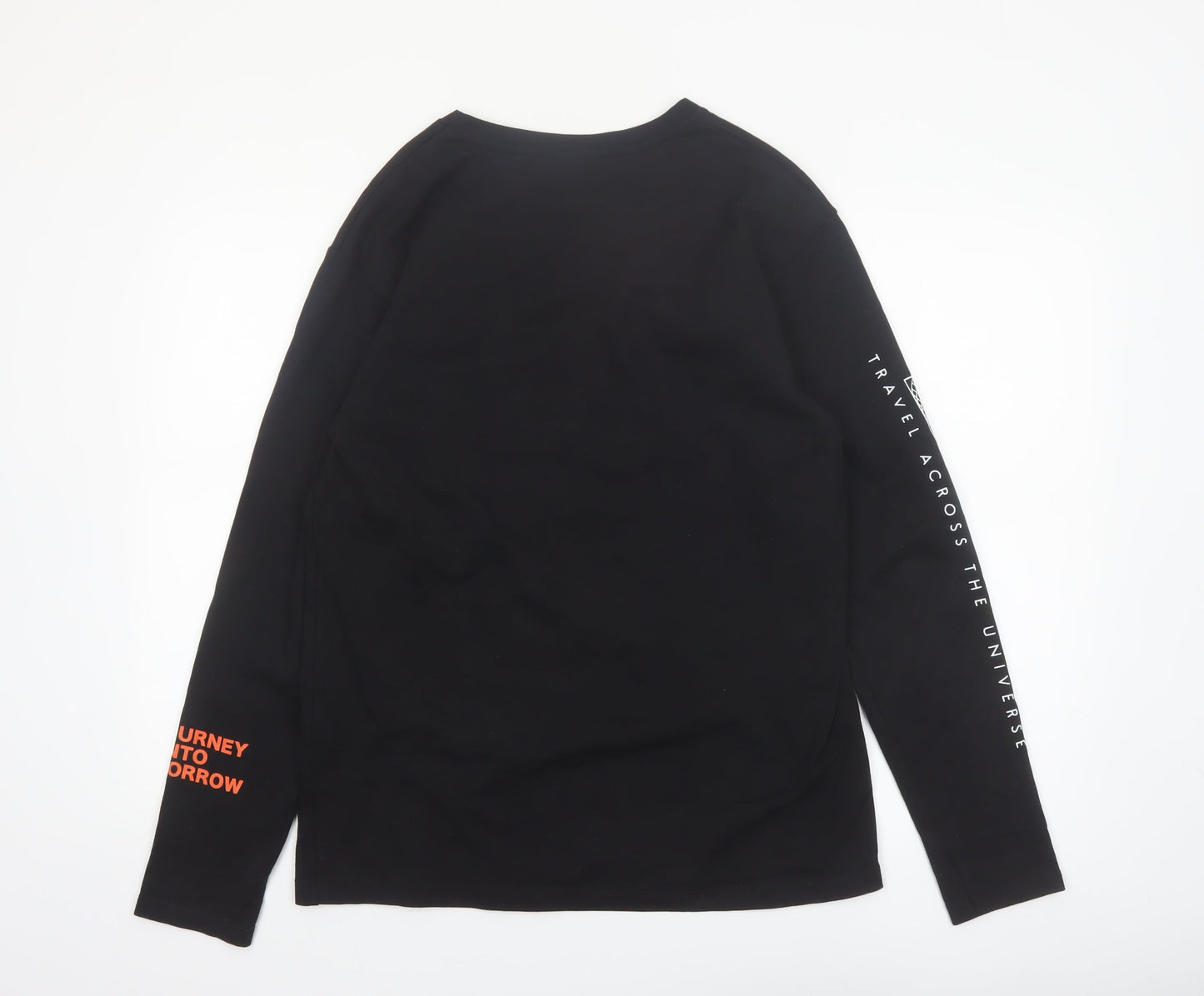 Zara Men Black Long Sleeve Travel Graphic Cotton Top L