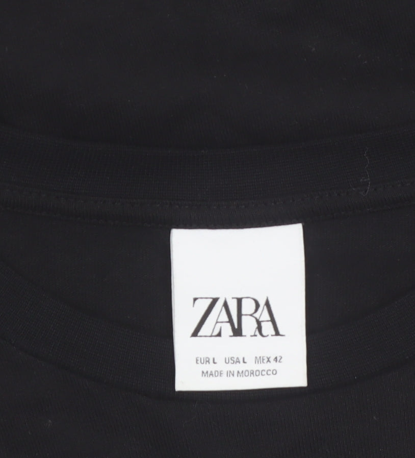 Zara Men Black Long Sleeve Travel Graphic Cotton Top L
