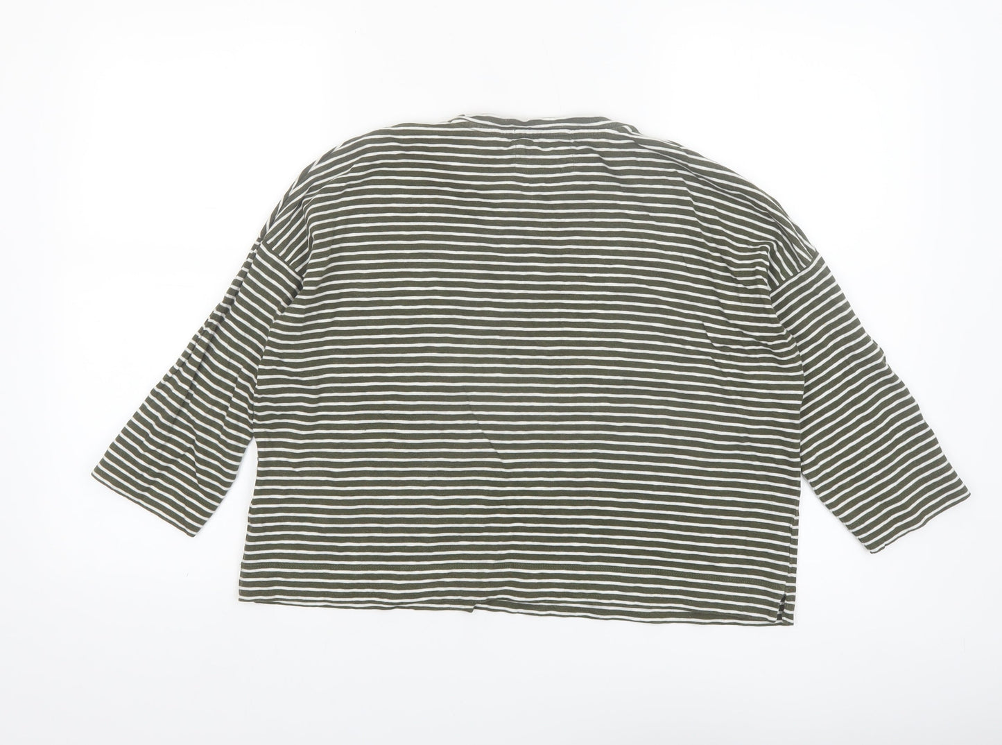 Whistles Women Green Striped Cotton 3/4 Sleeve T-Shirt S