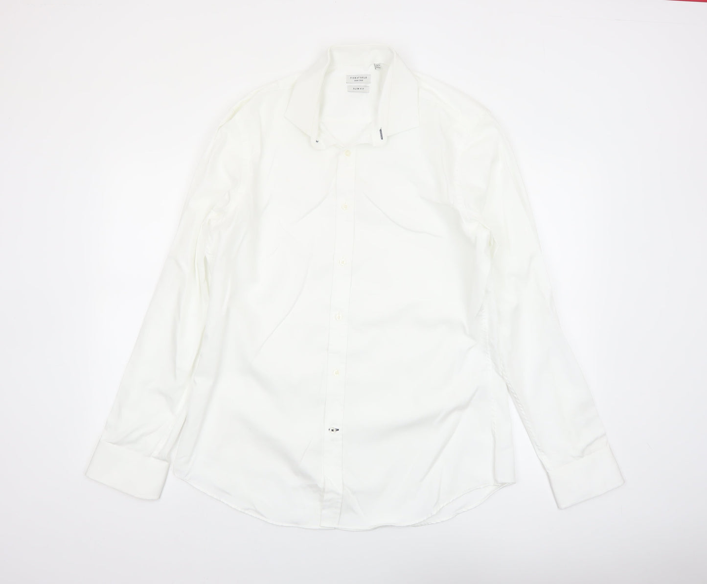 Fisk of Oslo Men’s White Slim Fit Cotton Long Sleeve Button-Up Shirt 16.5in