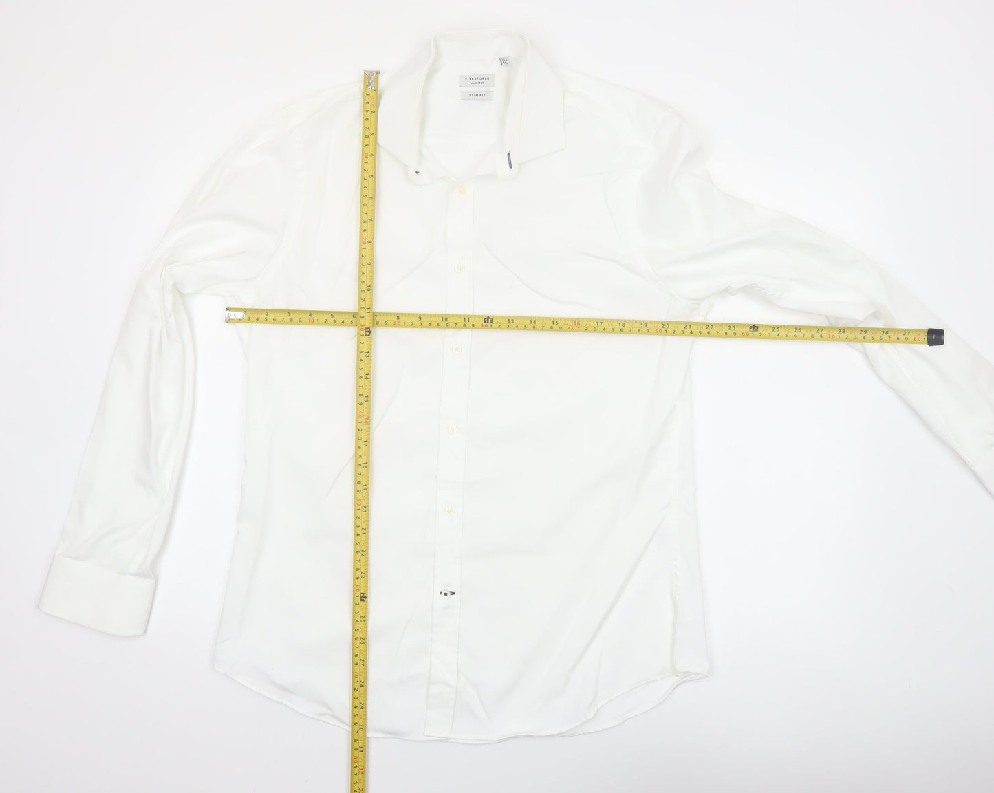 Fisk of Oslo Men’s White Slim Fit Cotton Long Sleeve Button-Up Shirt 16.5in