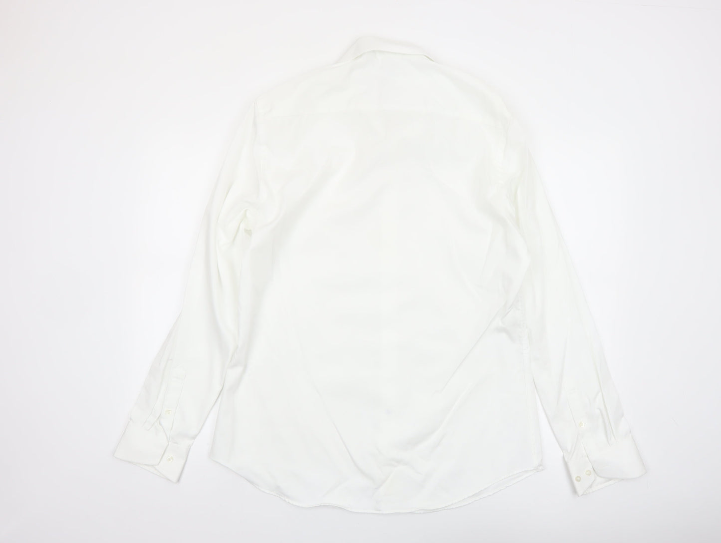 Fisk of Oslo Men’s White Slim Fit Cotton Long Sleeve Button-Up Shirt 16.5in