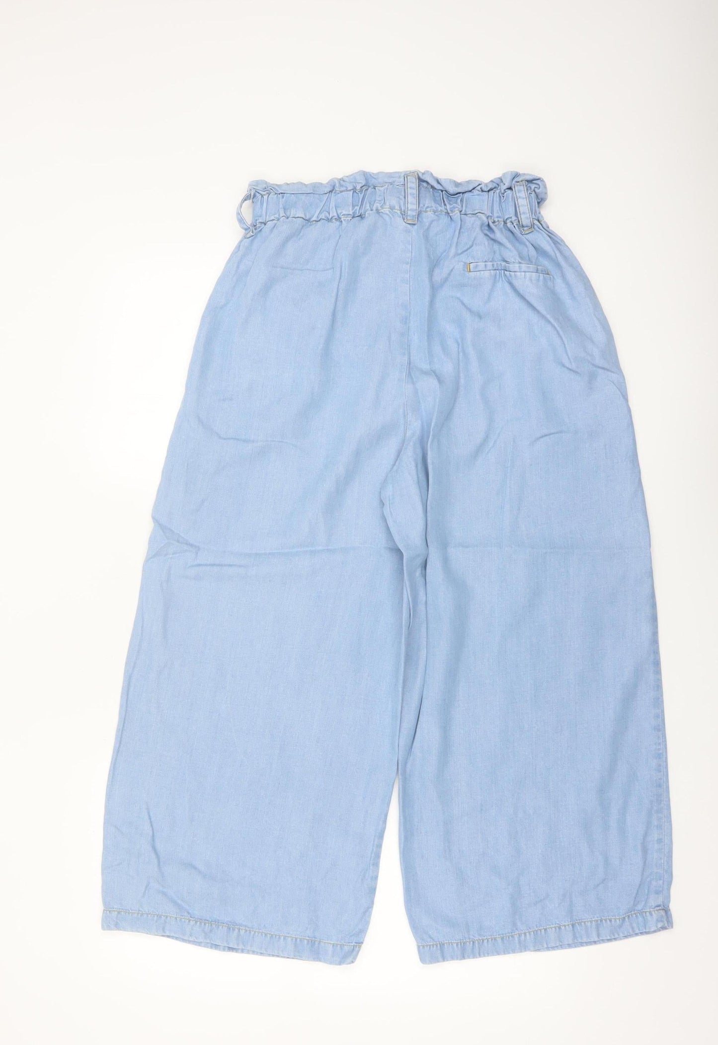 Zara Women Blue Paperbag Wide-Leg Trousers Size 12