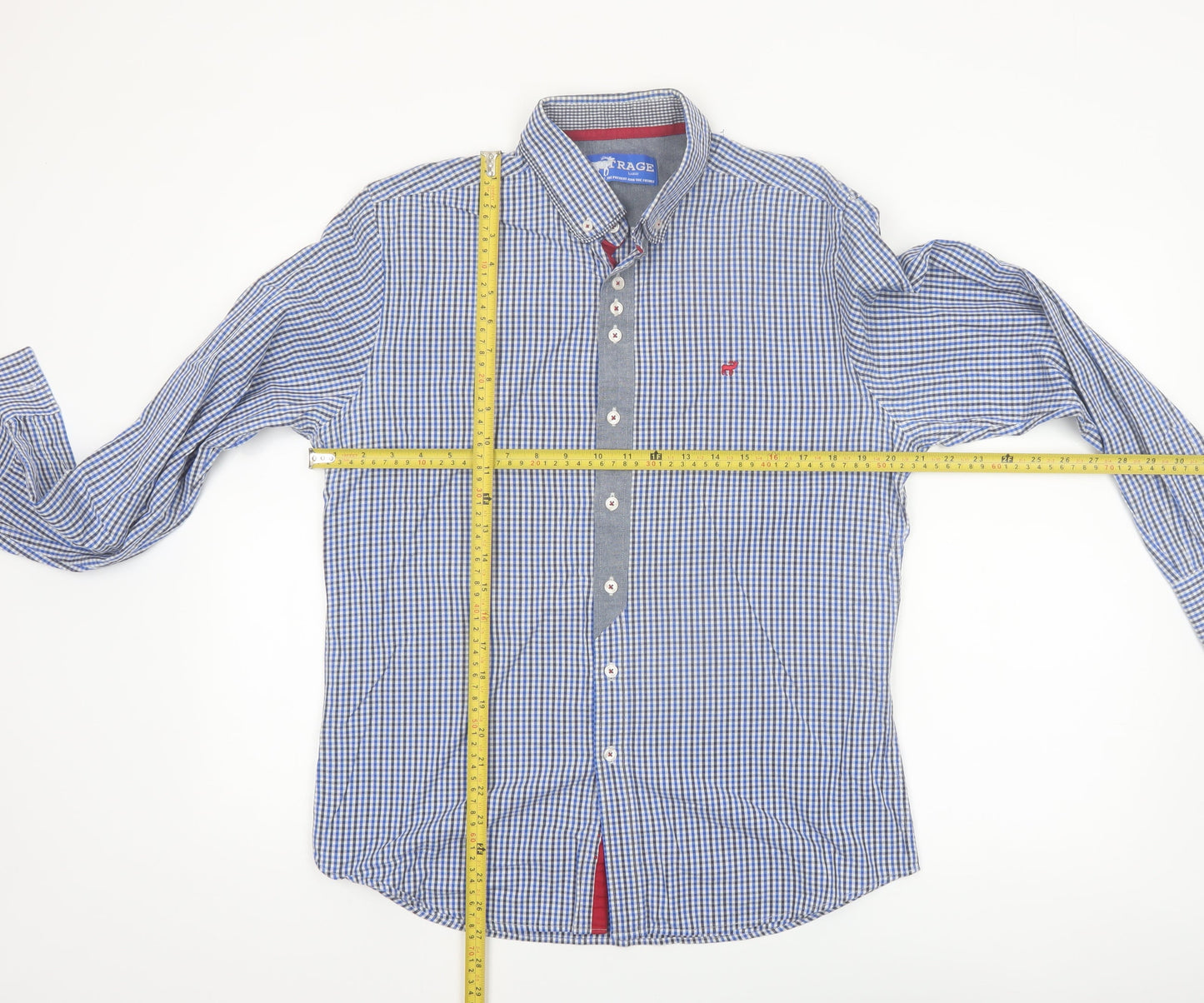 Outrage Men's Blue Check Button-Down Long Sleeve Cotton Shirt Size L