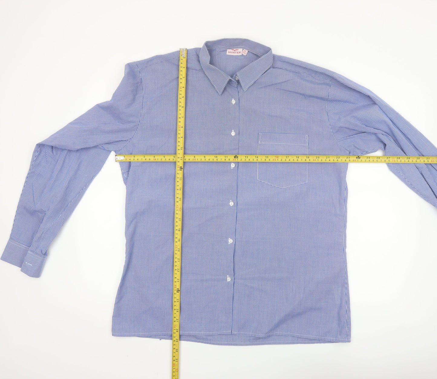 Hunter Men's Blue Check Long Sleeve Button-Up Shirt Size 44