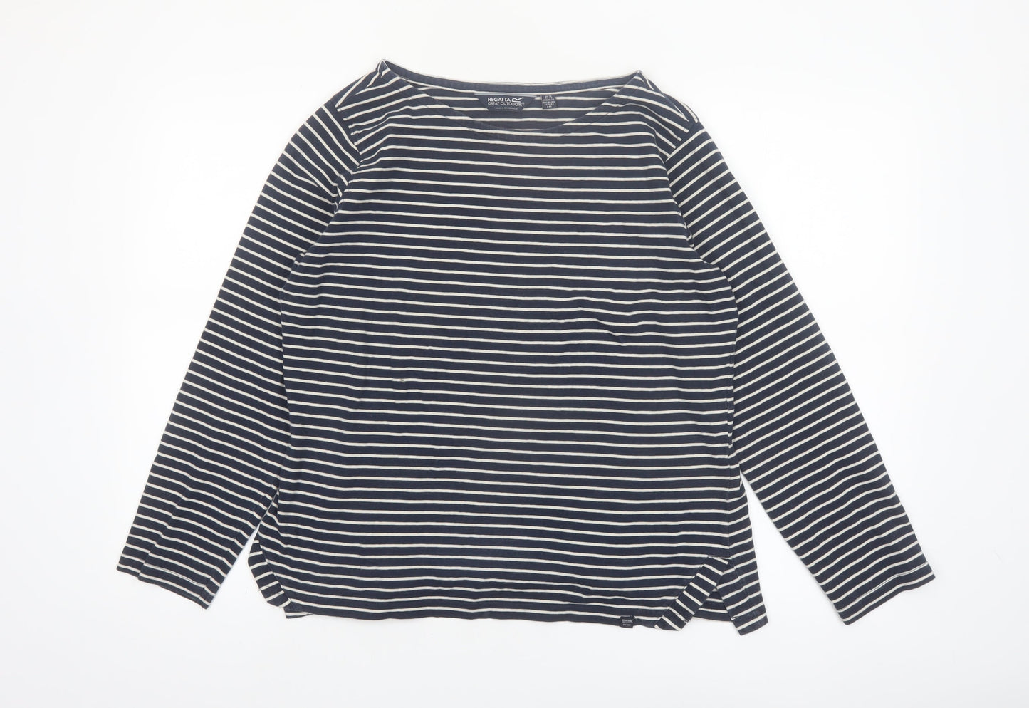 Regatta Womens Blue Striped Long Sleeve Cotton T-Shirt Size 16
