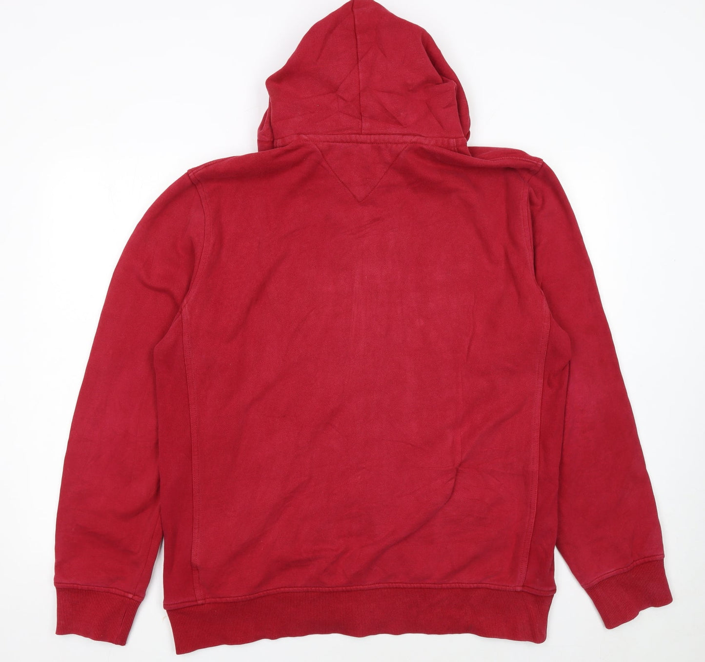 Tommy Hilfiger Men Red Full Zip Hoodie L Classic Cotton Blend
