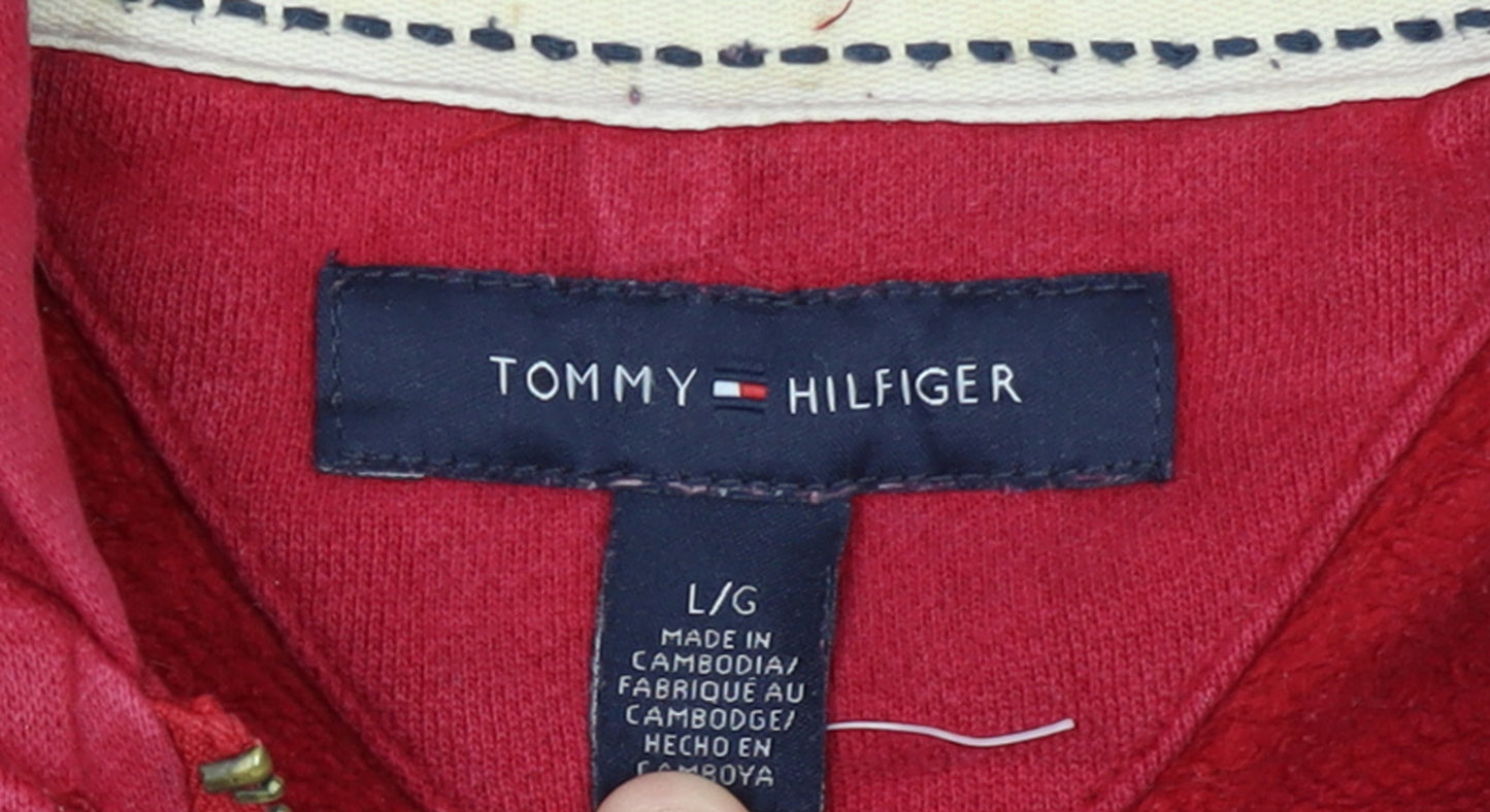 Tommy Hilfiger Men Red Full Zip Hoodie L Classic Cotton Blend
