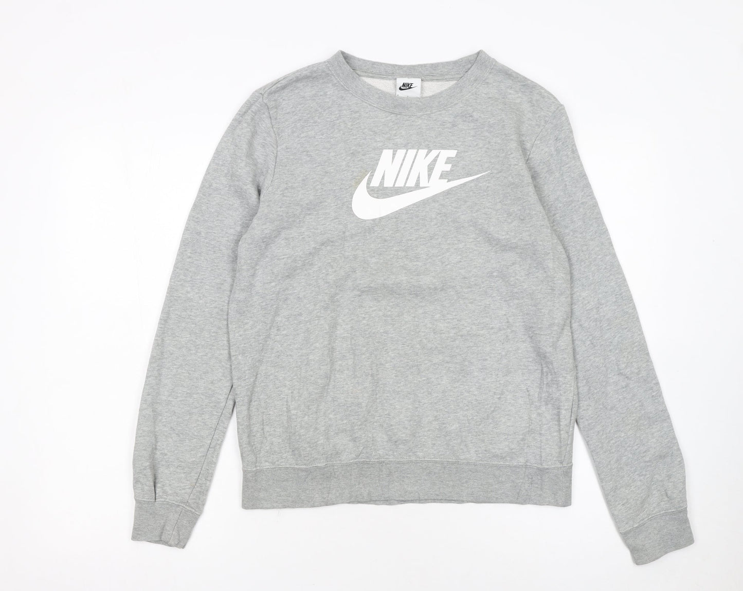Nike Womens Grey Logo Crew Neck Pullover Sweatshirt Size S
