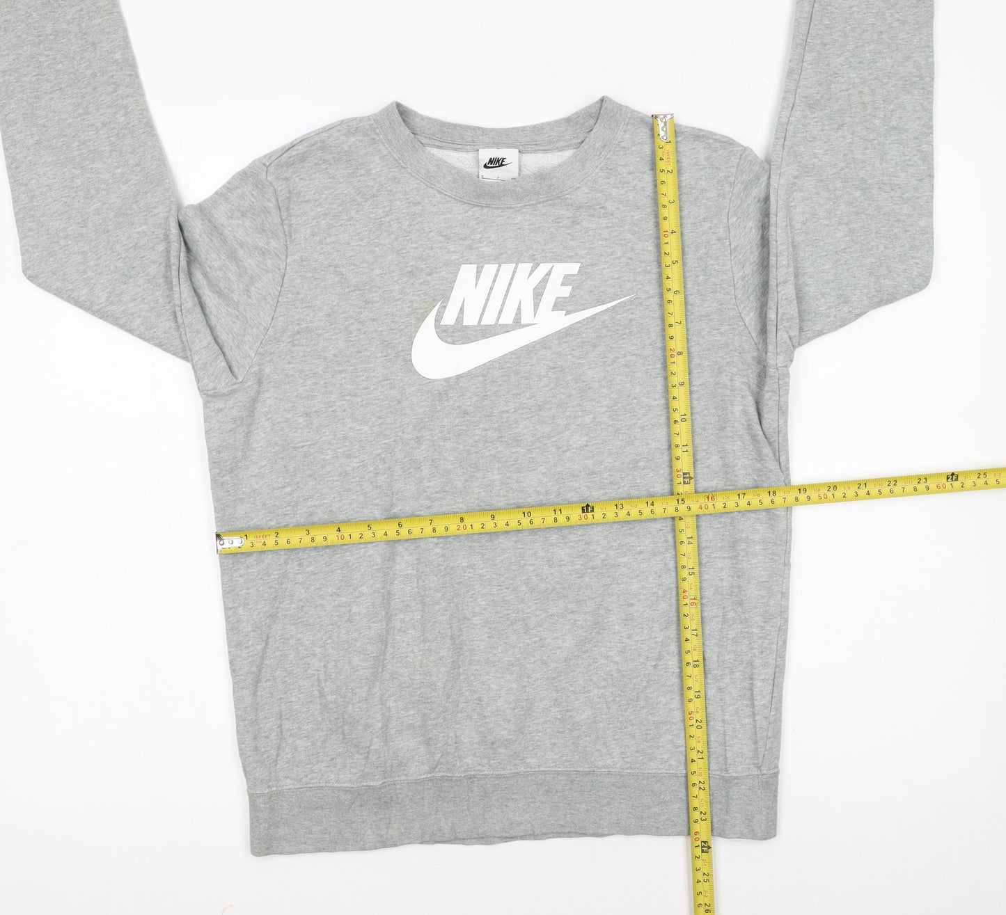 Nike Womens Grey Logo Crew Neck Pullover Sweatshirt Size S