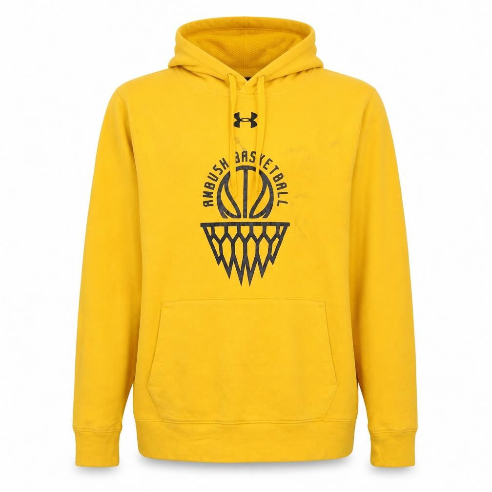 Under Armour Men's Yellow Pullover Hoodie Size S Basketball Graphic