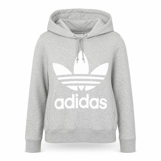 Front view of Adidas women’s grey hoodie xs pullover hooded sweatshirt logo