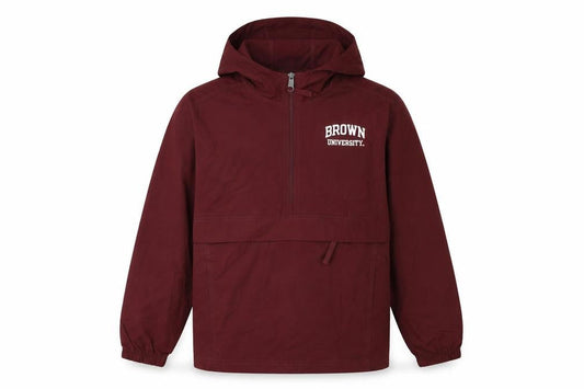 Front view of Champion boys’ brown university hooded anorak jacket, size M