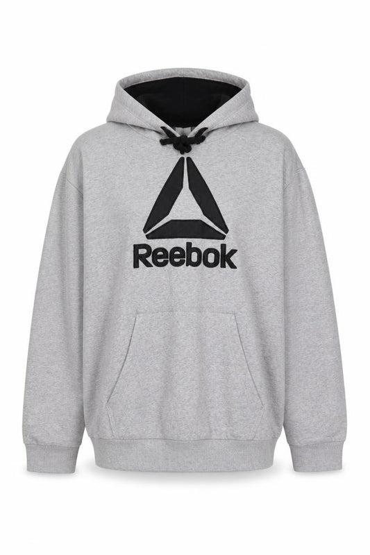 Reebok Men Grey Pullover Hoodie L Logo Fleece Sportswear