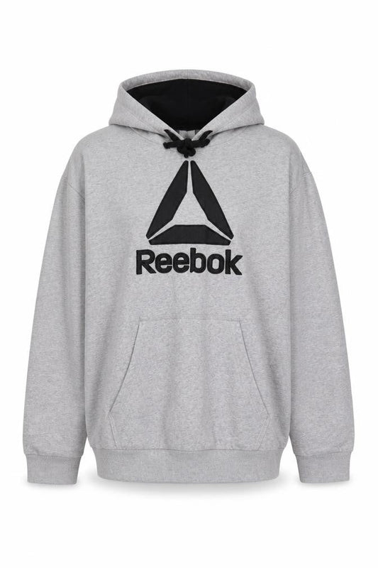 Reebok Men Grey Pullover Hoodie L Logo Fleece Sportswear