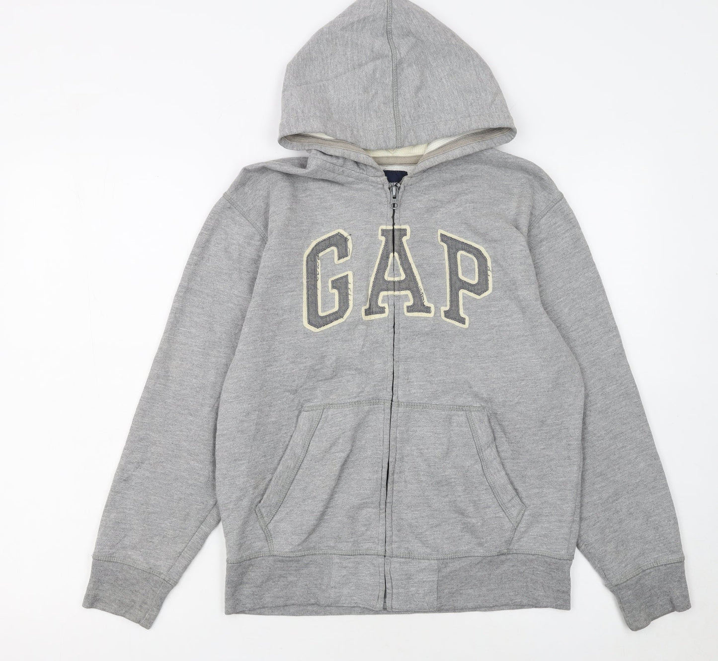 GAP Kids Boys Grey Full Zip Hoodie XL (12 Years) Fleece Lined Casual Sweatshirt