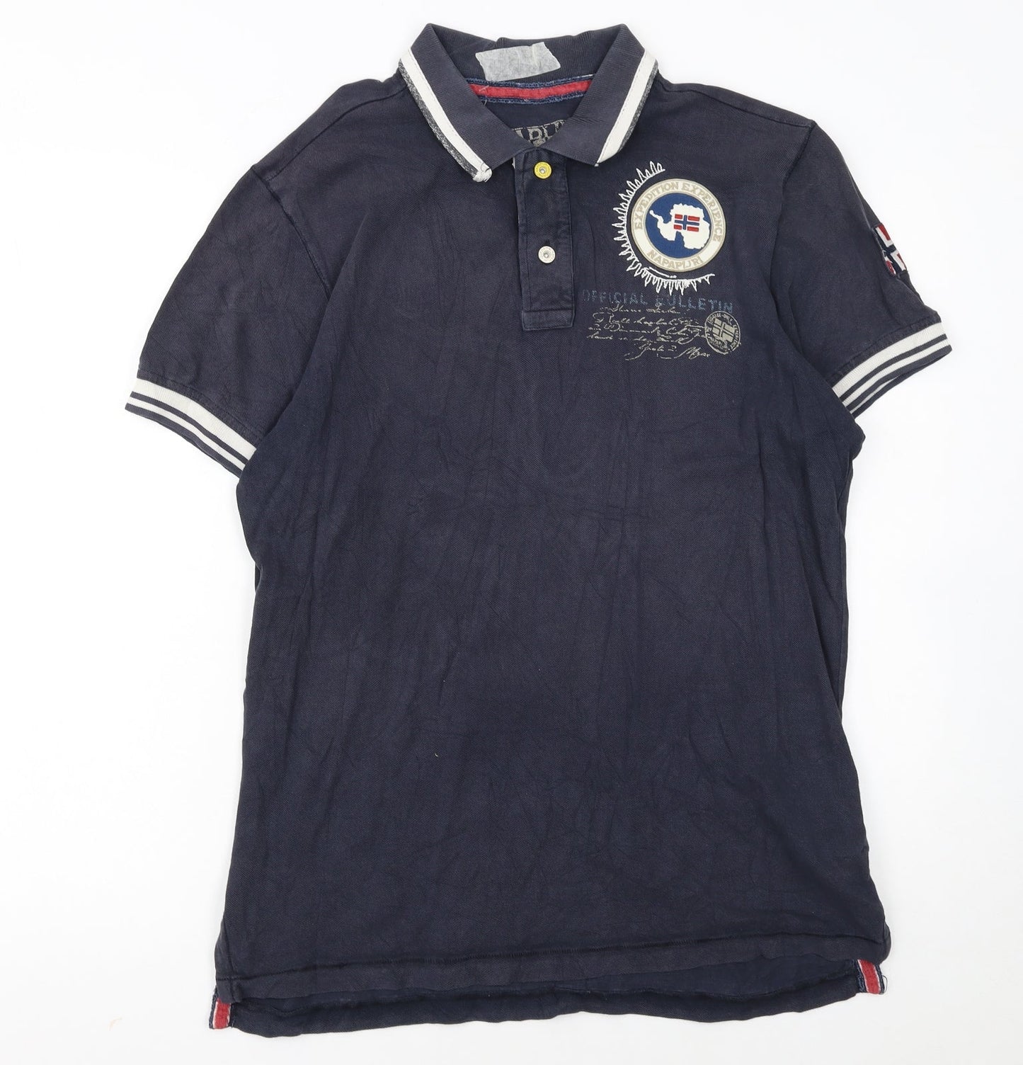 Napapijri Men’s Blue Embroidered Logo Polo Shirt Size L