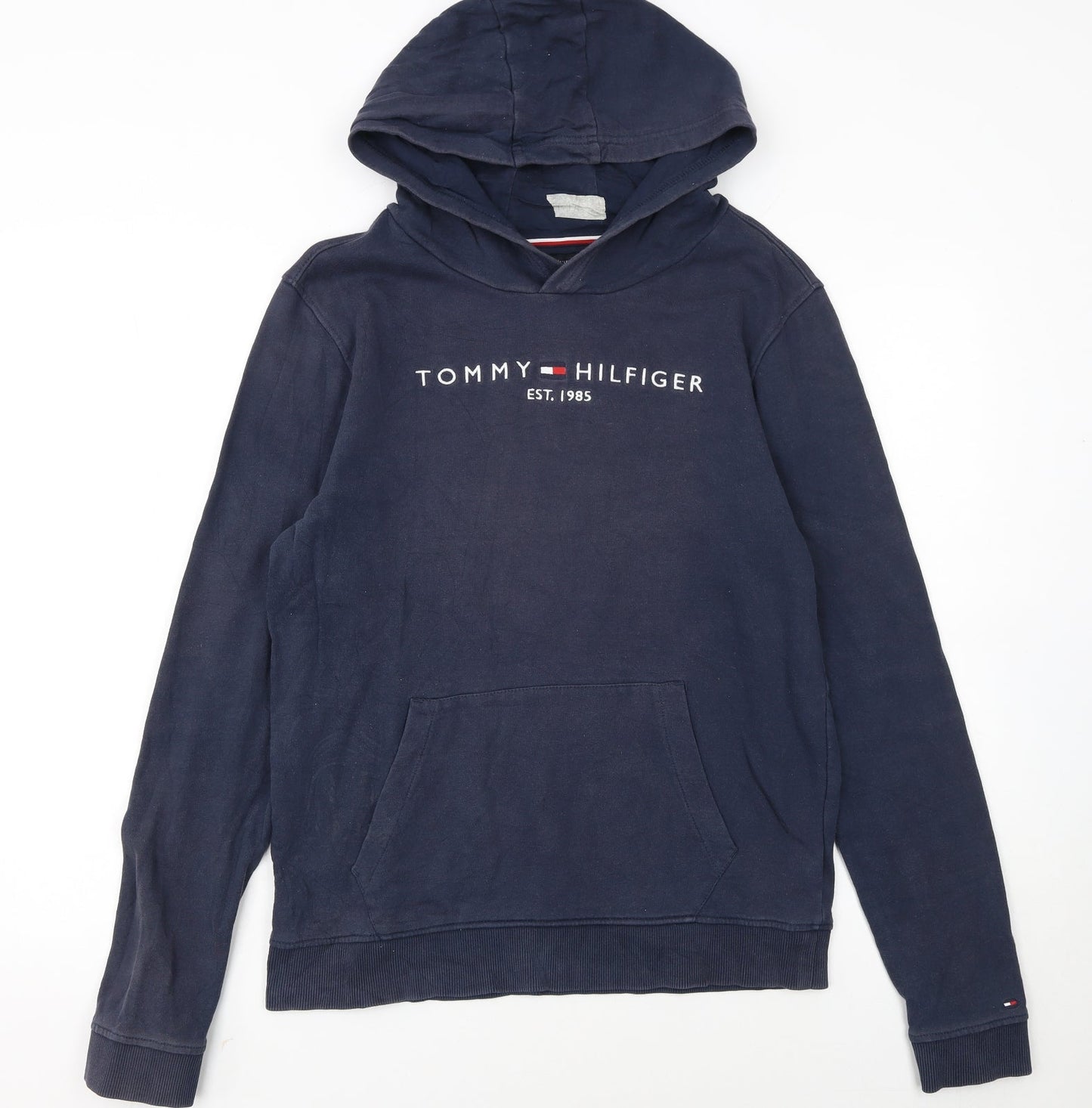 Tommy Hilfiger Girls Blue Pullover Hoodie Size 176 Hooded Logo Sweatshirt