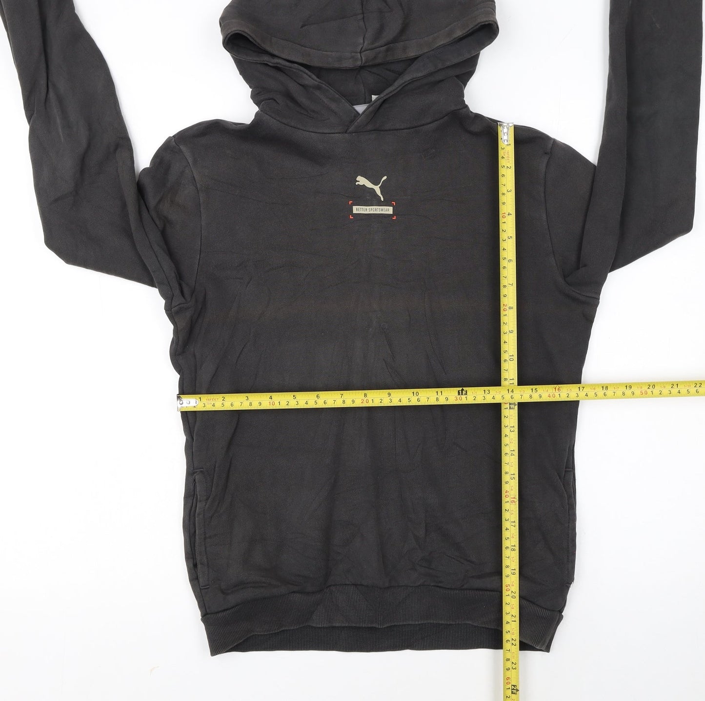 Puma Boys Black Pullover Hoodie 13-14 Years Fleece Graphic Logo Sweatshirt
