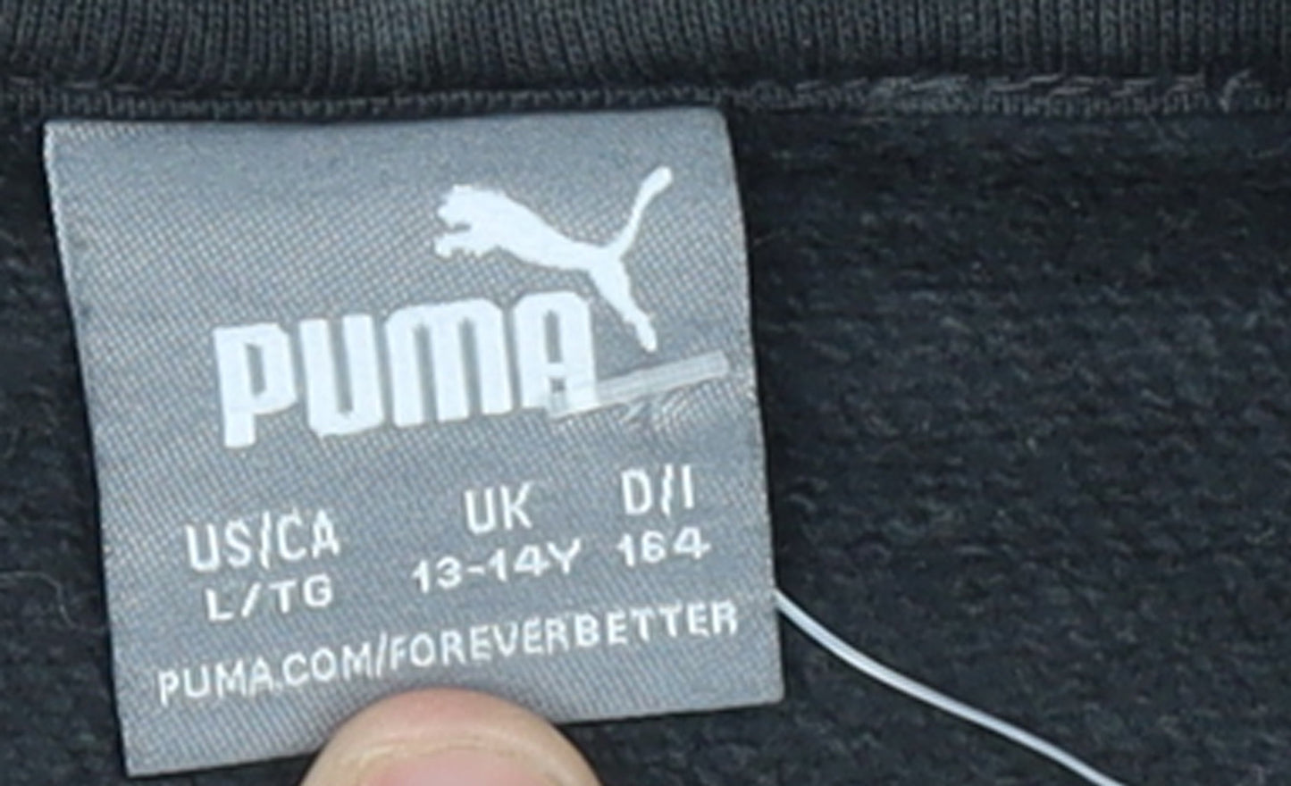 Puma Boys Black Pullover Hoodie 13-14 Years Fleece Graphic Logo Sweatshirt