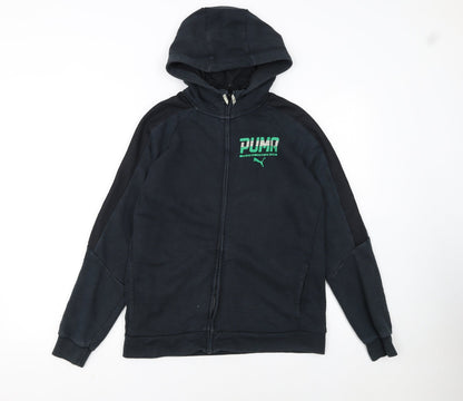 Additional front view of Puma boys’ black full zip hoodie 13-14 years classic sportswear