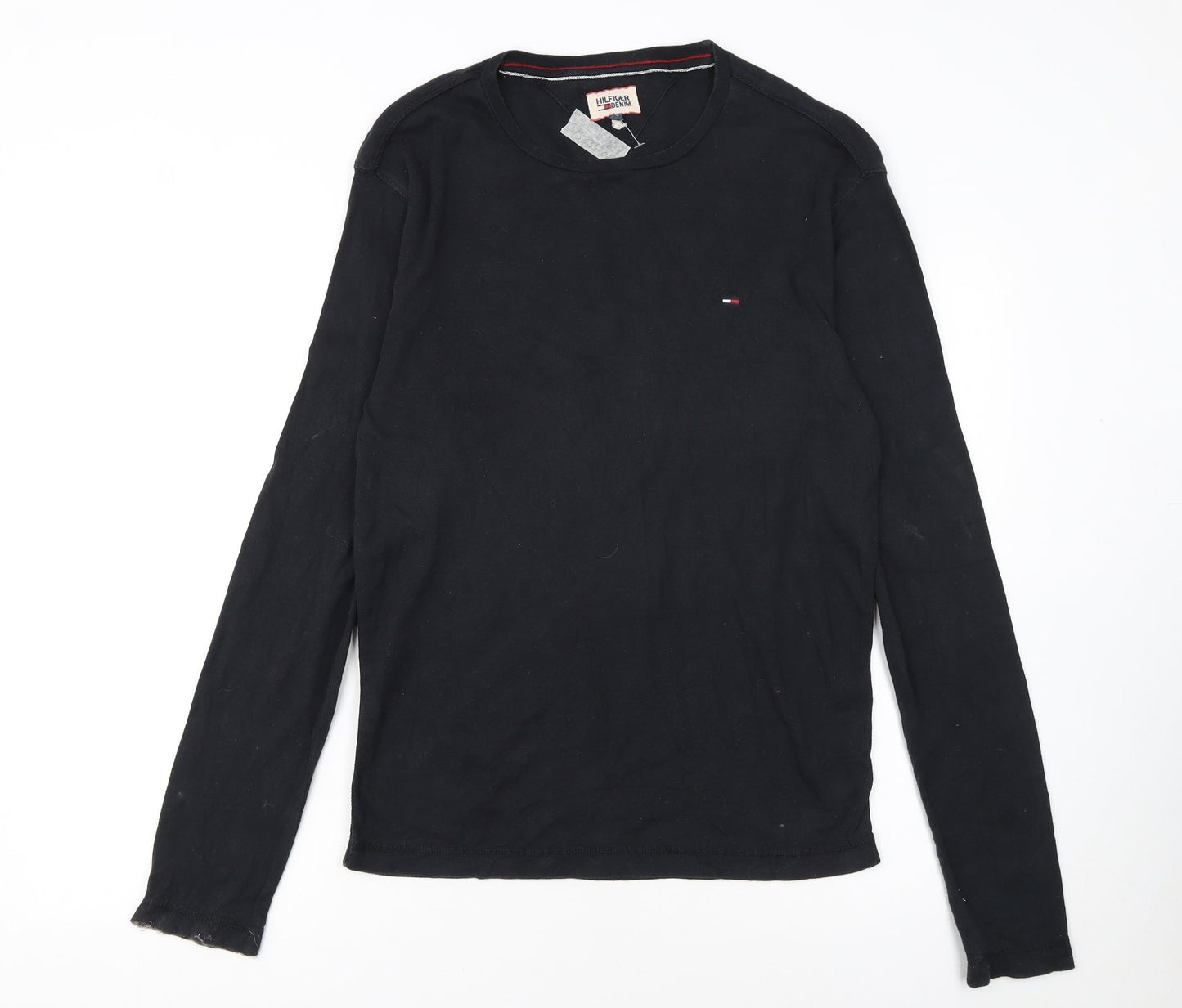 Hilfiger Denim Men's Black Long Sleeve Crew Neck Cotton T-Shirt L