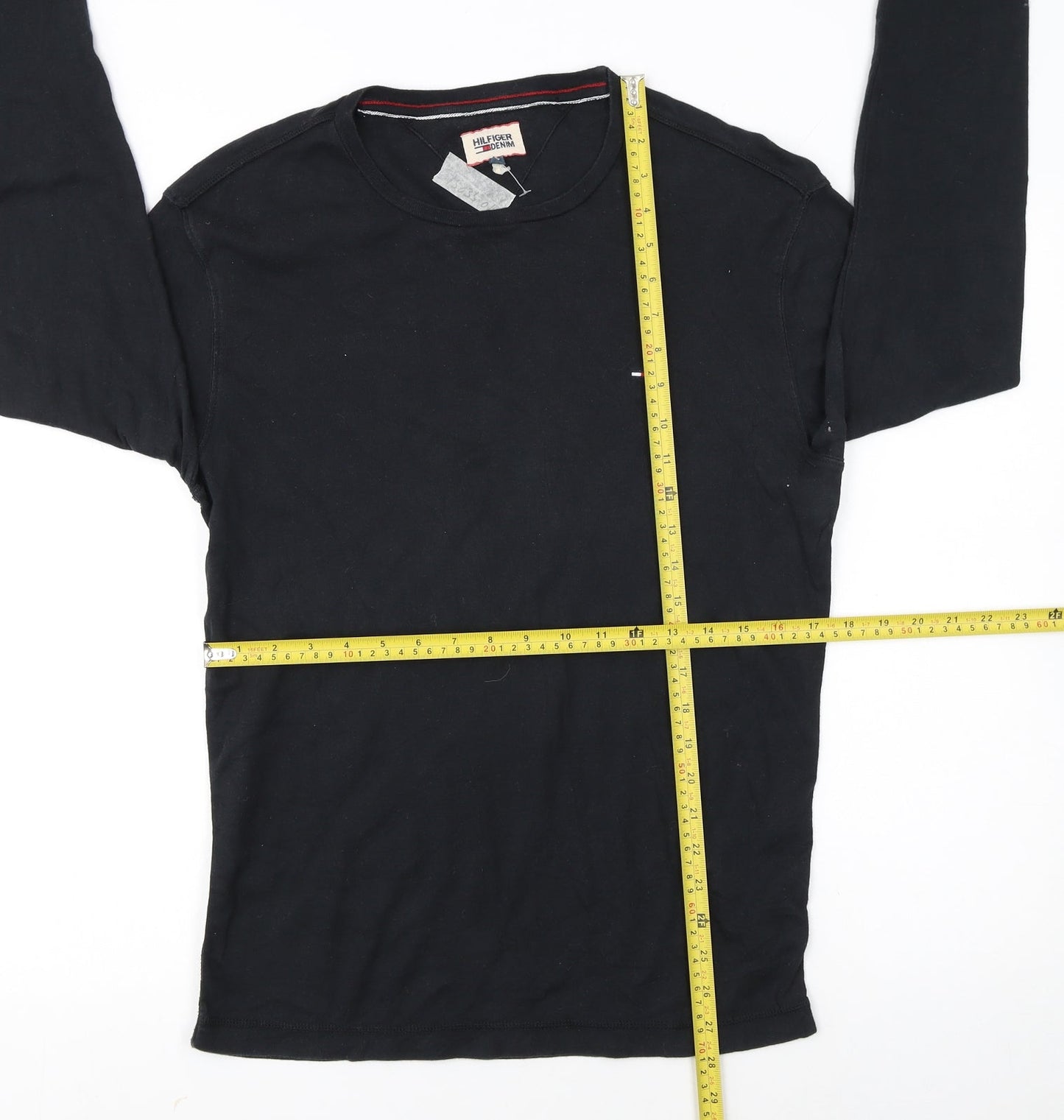 Hilfiger Denim Men's Black Long Sleeve Crew Neck Cotton T-Shirt L