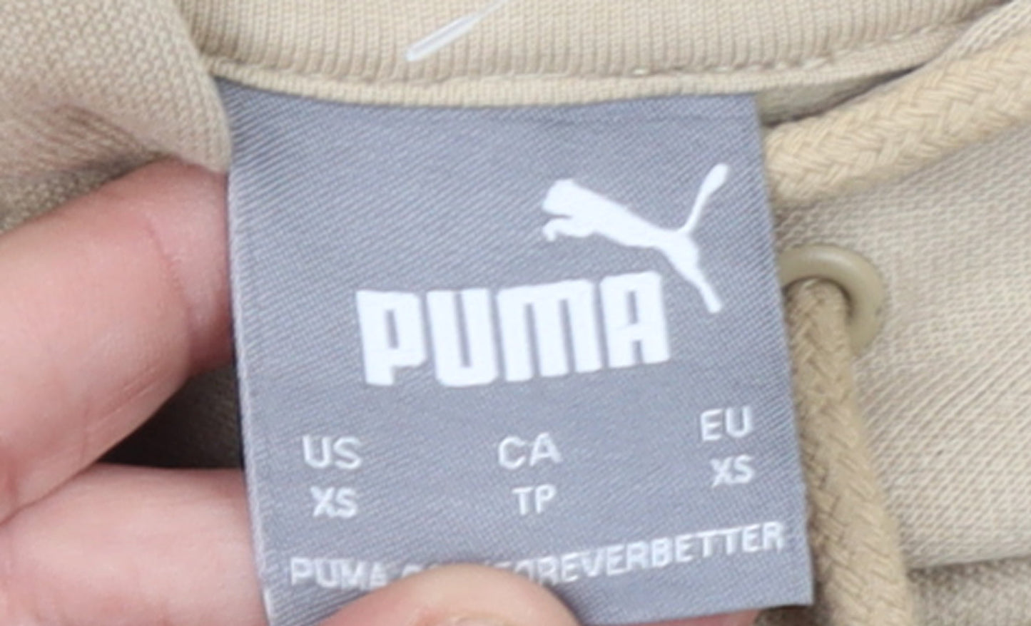 Puma Womens Beige XS Pullover Hoodie Sportswear Logo Sweatshirt