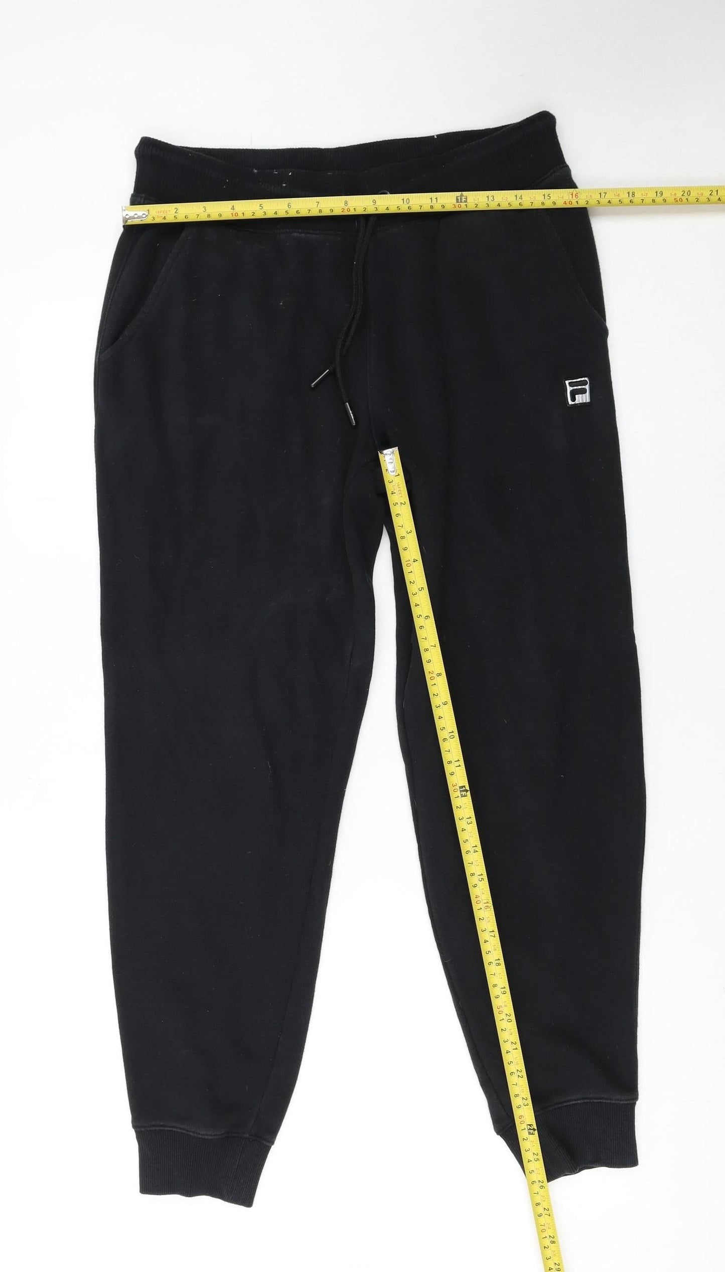 FILA Men's Black Jogger Trousers Size M Cotton Blend Fleece