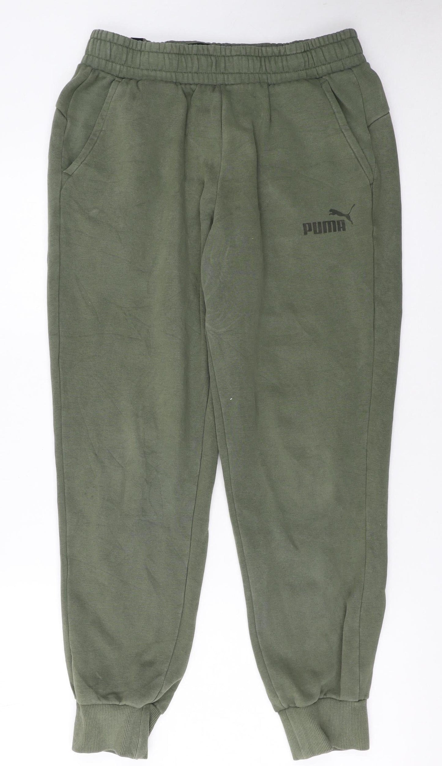 Puma Men's Green Jogger Sweatpants M Casual Fleece Tapered