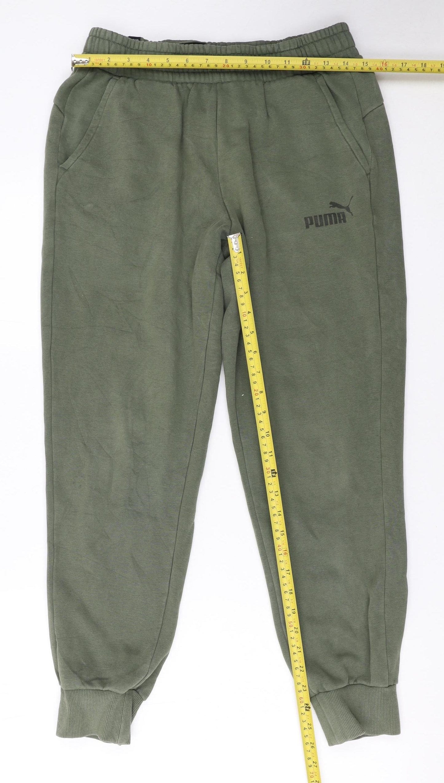 Puma Men's Green Jogger Sweatpants M Casual Fleece Tapered