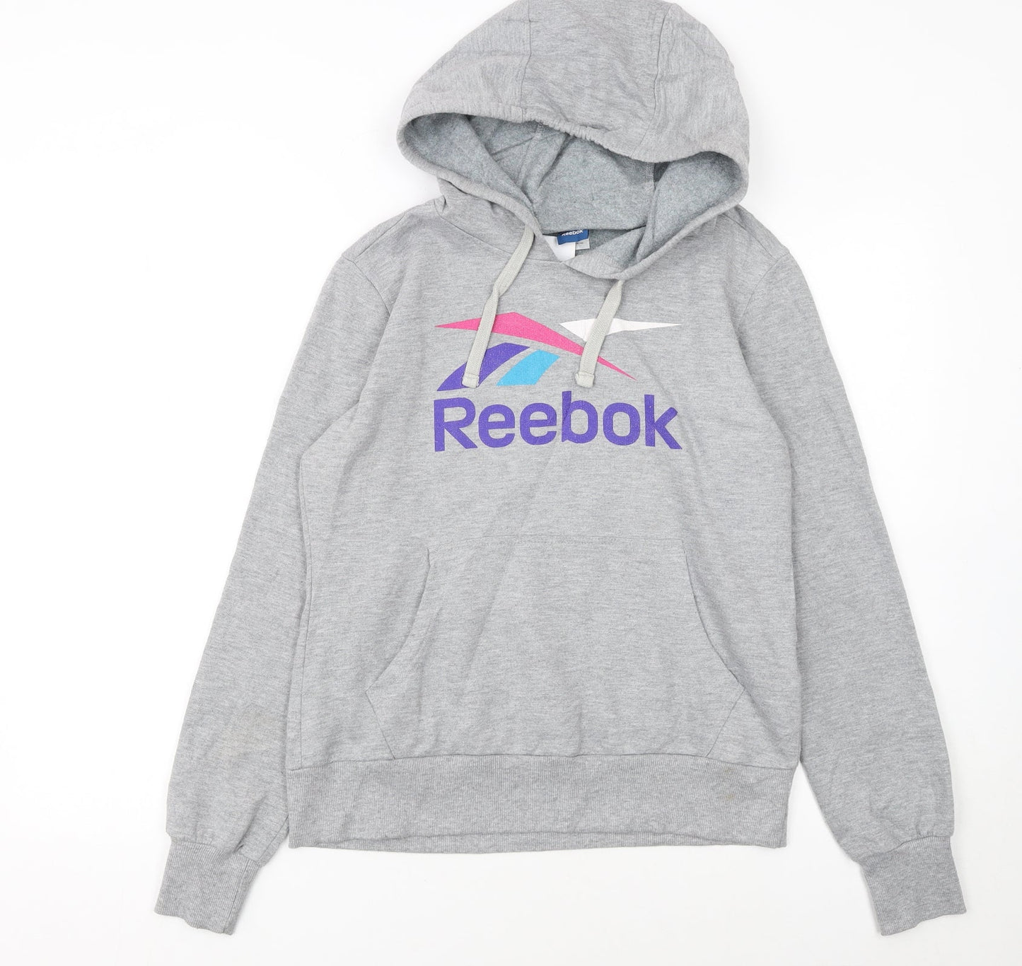 Reebok Women's Grey Pullover Hoodie L Logo Graphic Sweatshirt