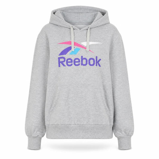 Reebok Women's Grey Pullover Hoodie L Logo Graphic Sweatshirt