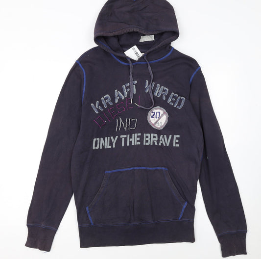 Diesel Womens Black Hoodie Small Pullover Graphic Print Casual