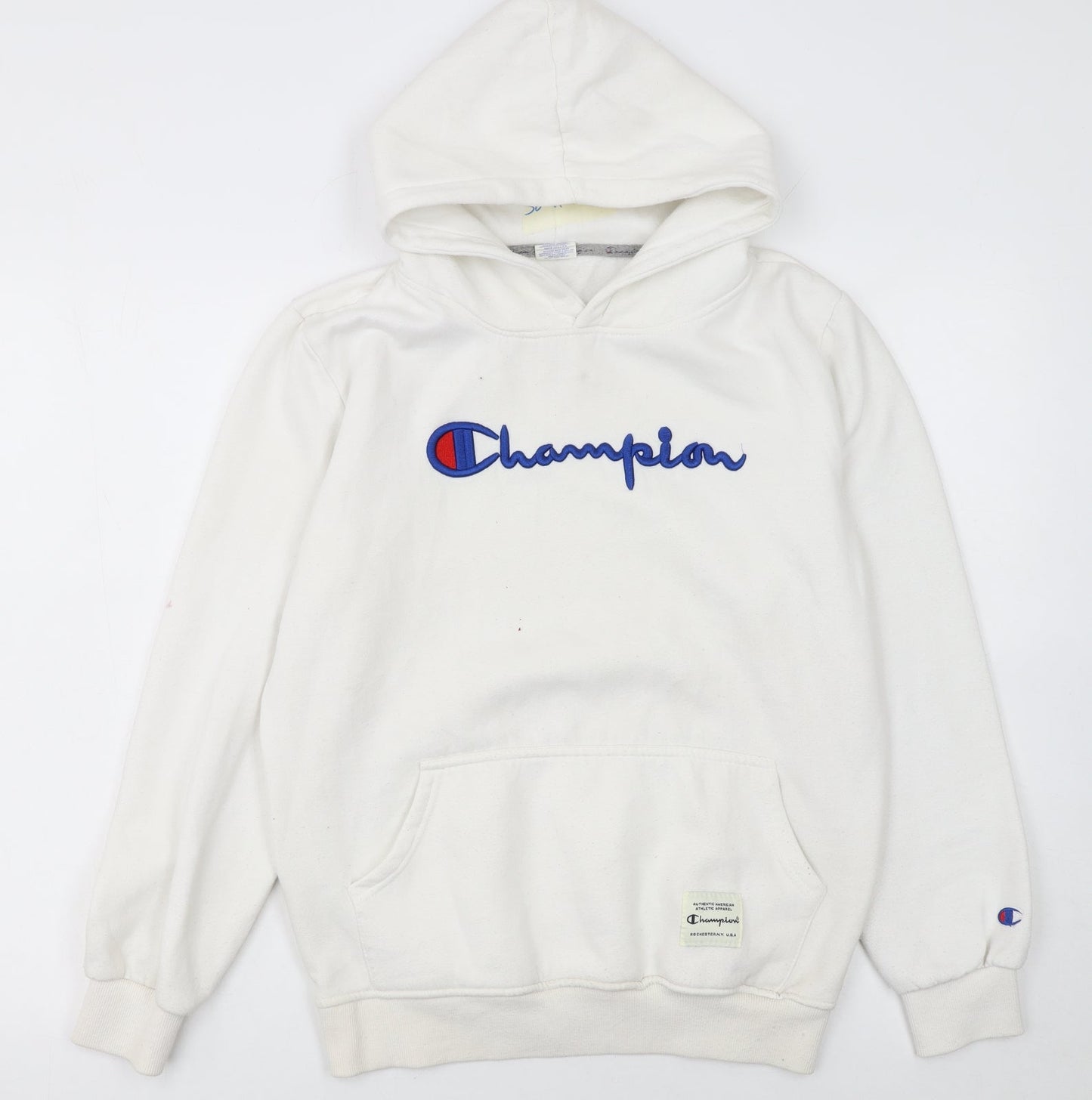 Champion Women White Small Pullover Hoodie with Logo Embroidery