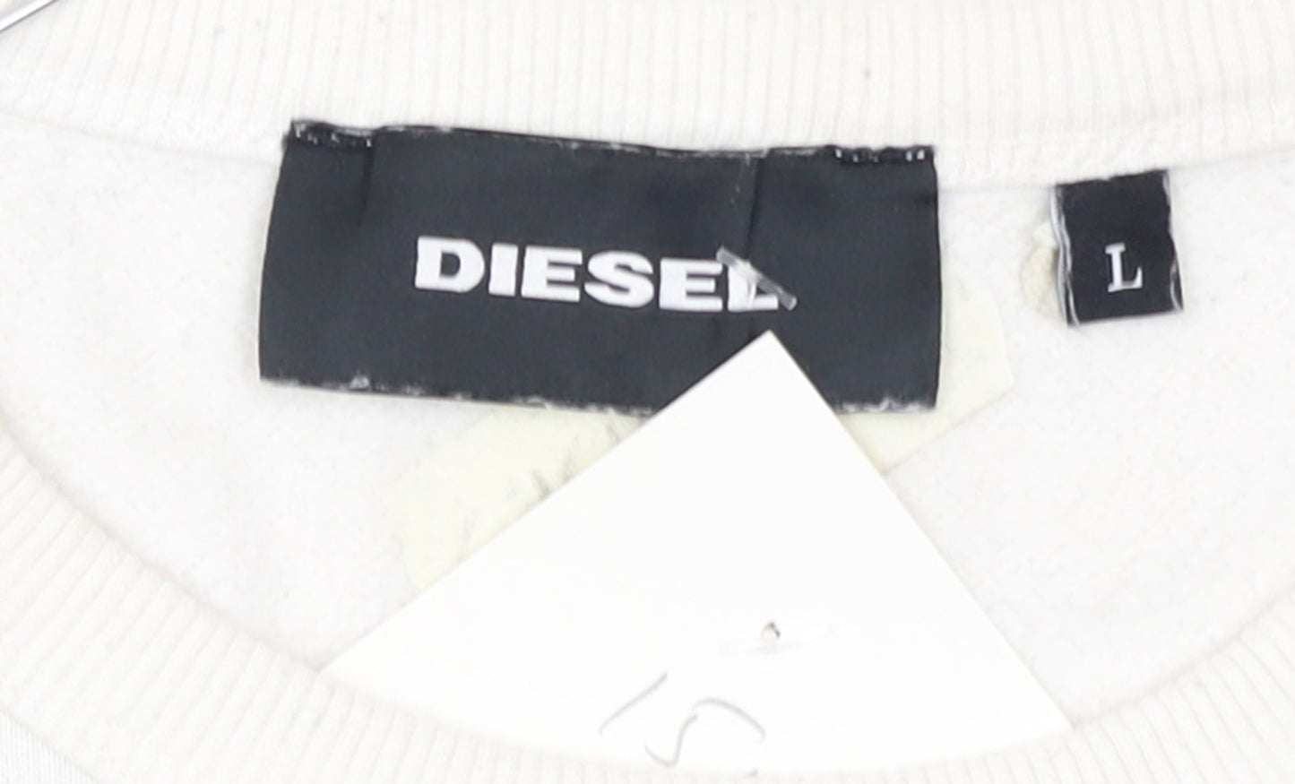 Diesel Men’s White Cotton Logo Pullover Sweatshirt Size L