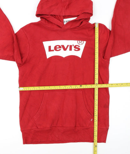 Back view of Levi's boys’ red pullover hoodie 14 years graphic logo sweatshirt
