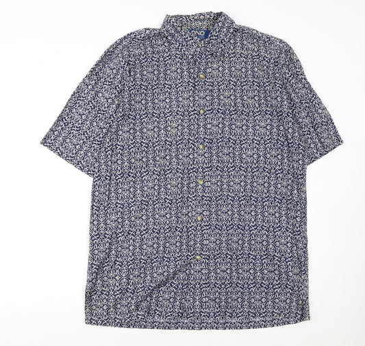 ONO & Company Men’s Blue Geometric Cotton Short Sleeve Shirt L