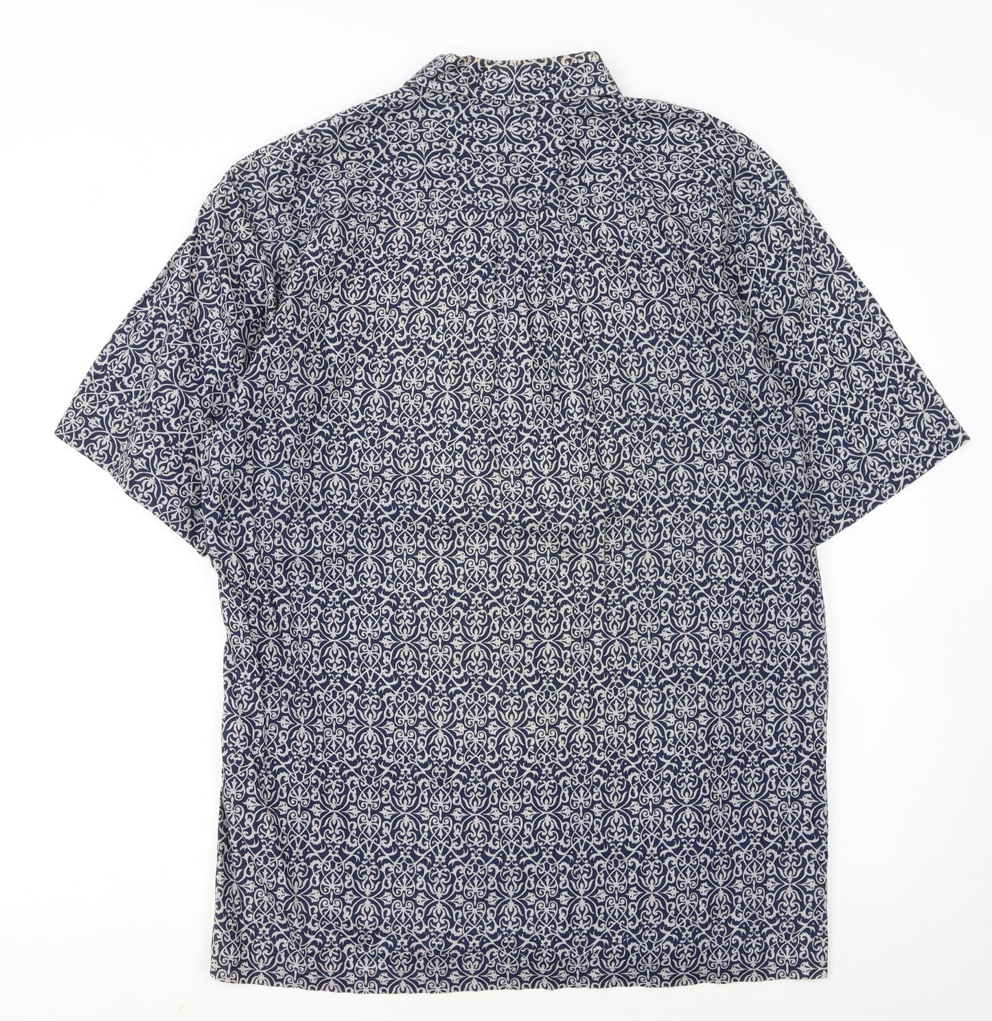 ONO & Company Men’s Blue Geometric Cotton Short Sleeve Shirt L