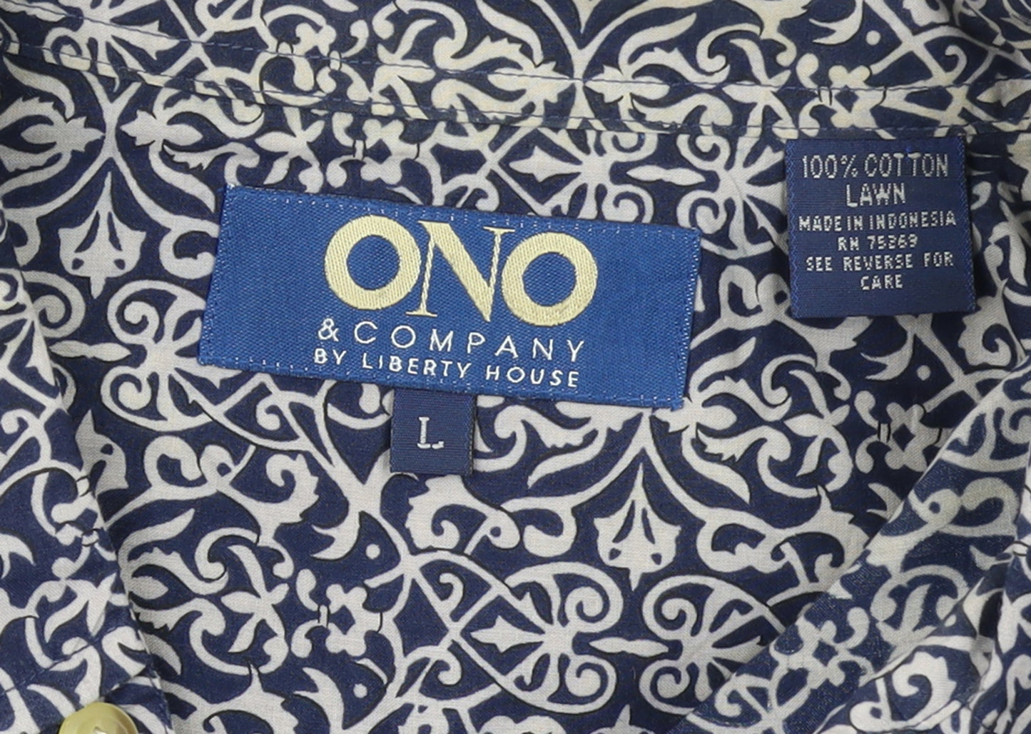 ONO & Company Men’s Blue Geometric Cotton Short Sleeve Shirt L