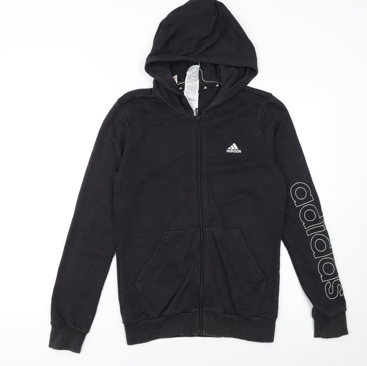 Adidas Girls Black Full Zip Hoodie 14-15 Years Sports Fleece Sweatshirt