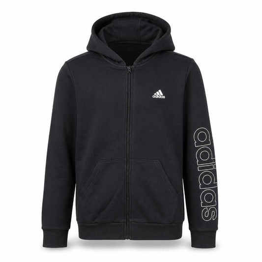 Front view of Adidas girls’ black full zip hoodie 14-15 years sports fleece sweatshirt