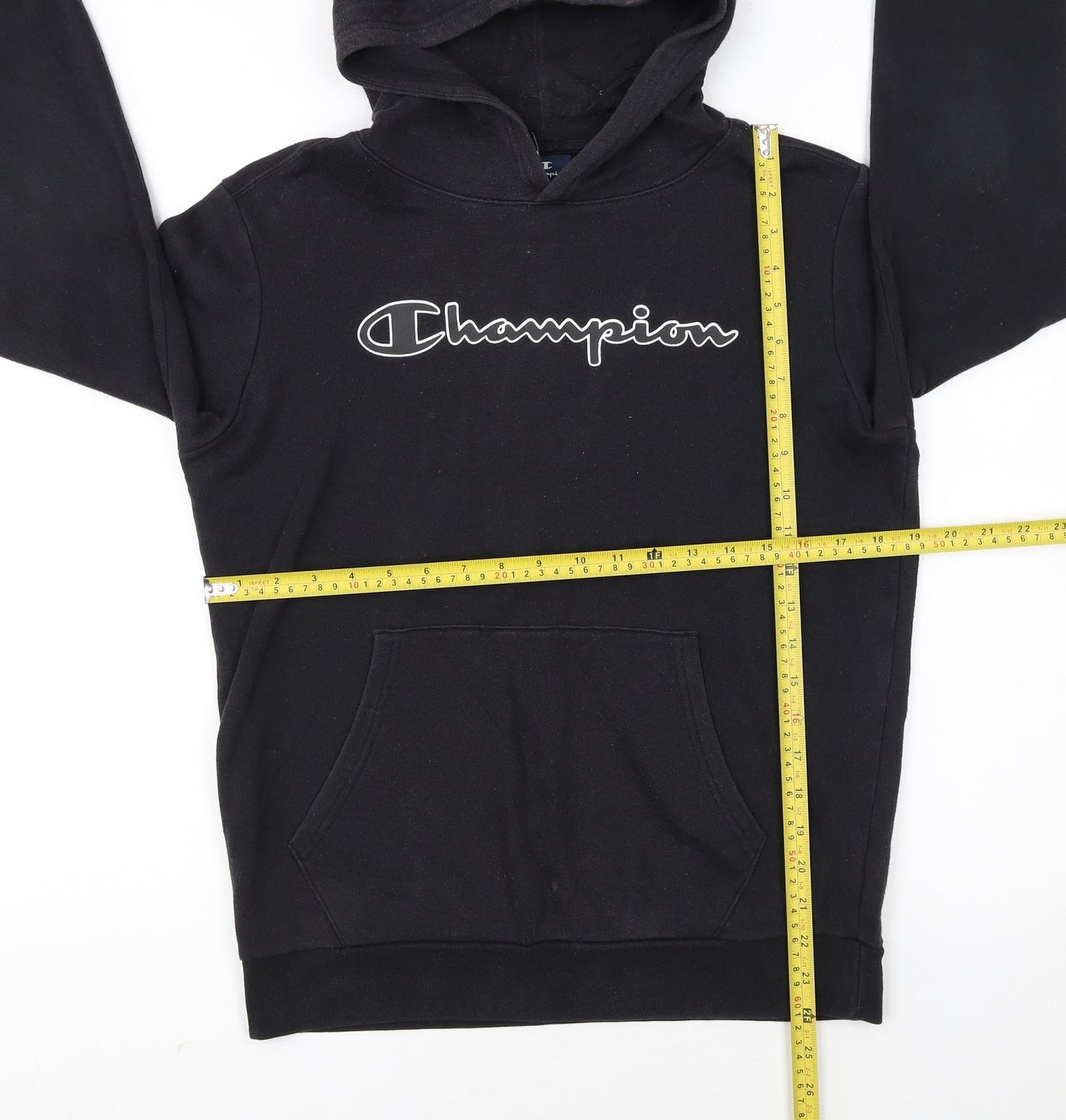 Champion Boys Black Hoodie XL 13-14 Years Pullover Fleece Logo Sweatshirt