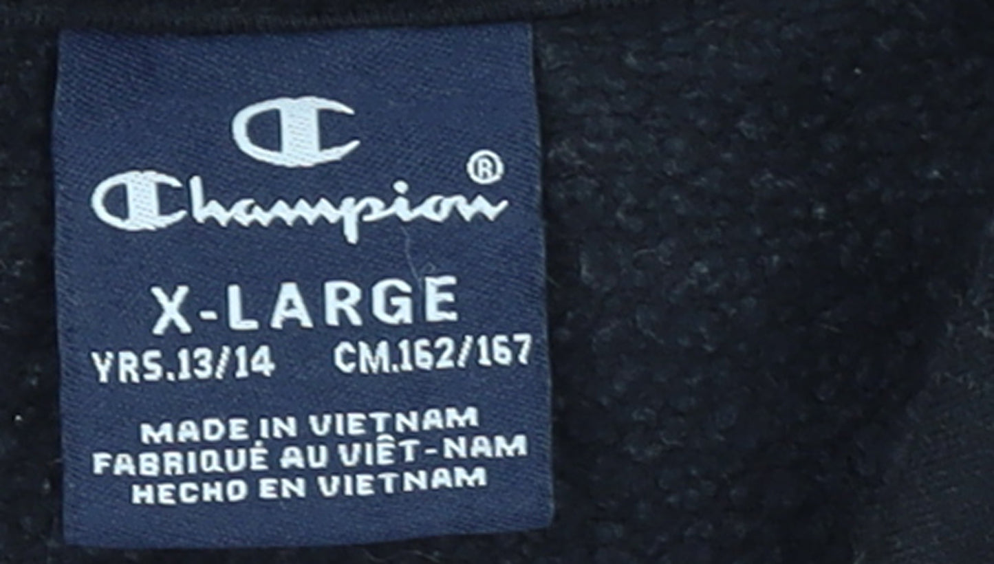 Champion Boys Black Hoodie XL 13-14 Years Pullover Fleece Logo Sweatshirt