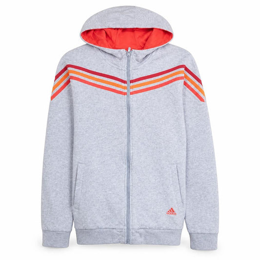 adidas Boys Grey Full Zip Hoodie 15-16Y Sports Fleece Sweatshirt