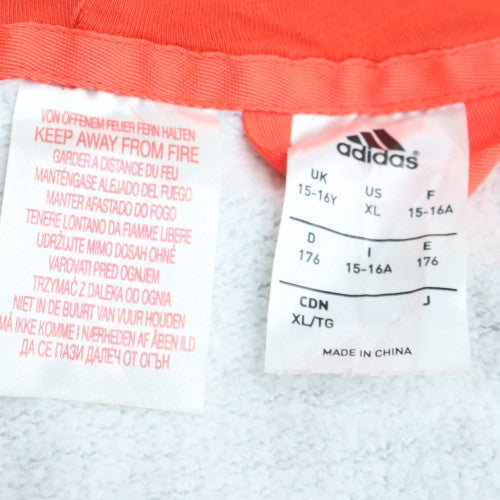 adidas Boys Grey Full Zip Hoodie 15-16Y Sports Fleece Sweatshirt